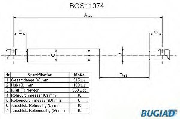 BUGIAD BGS11074 Газова пружина, заднє скло