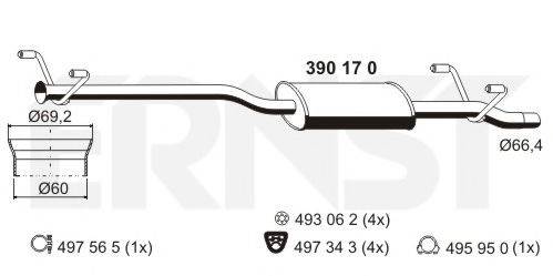 ERNST 390170 Середній глушник вихлопних газів