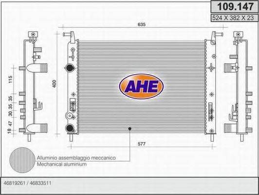 AHE 109147 Радіатор, охолодження двигуна