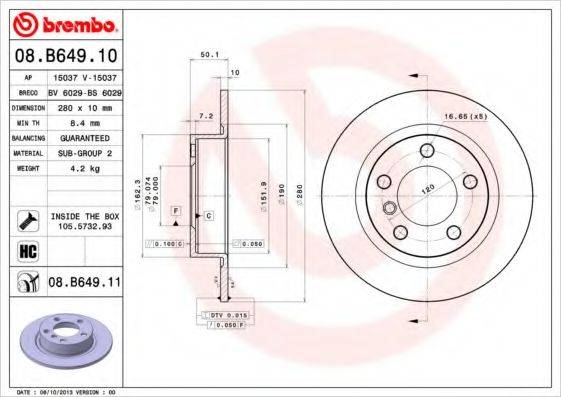 BREMBO 08B64910 гальмівний диск